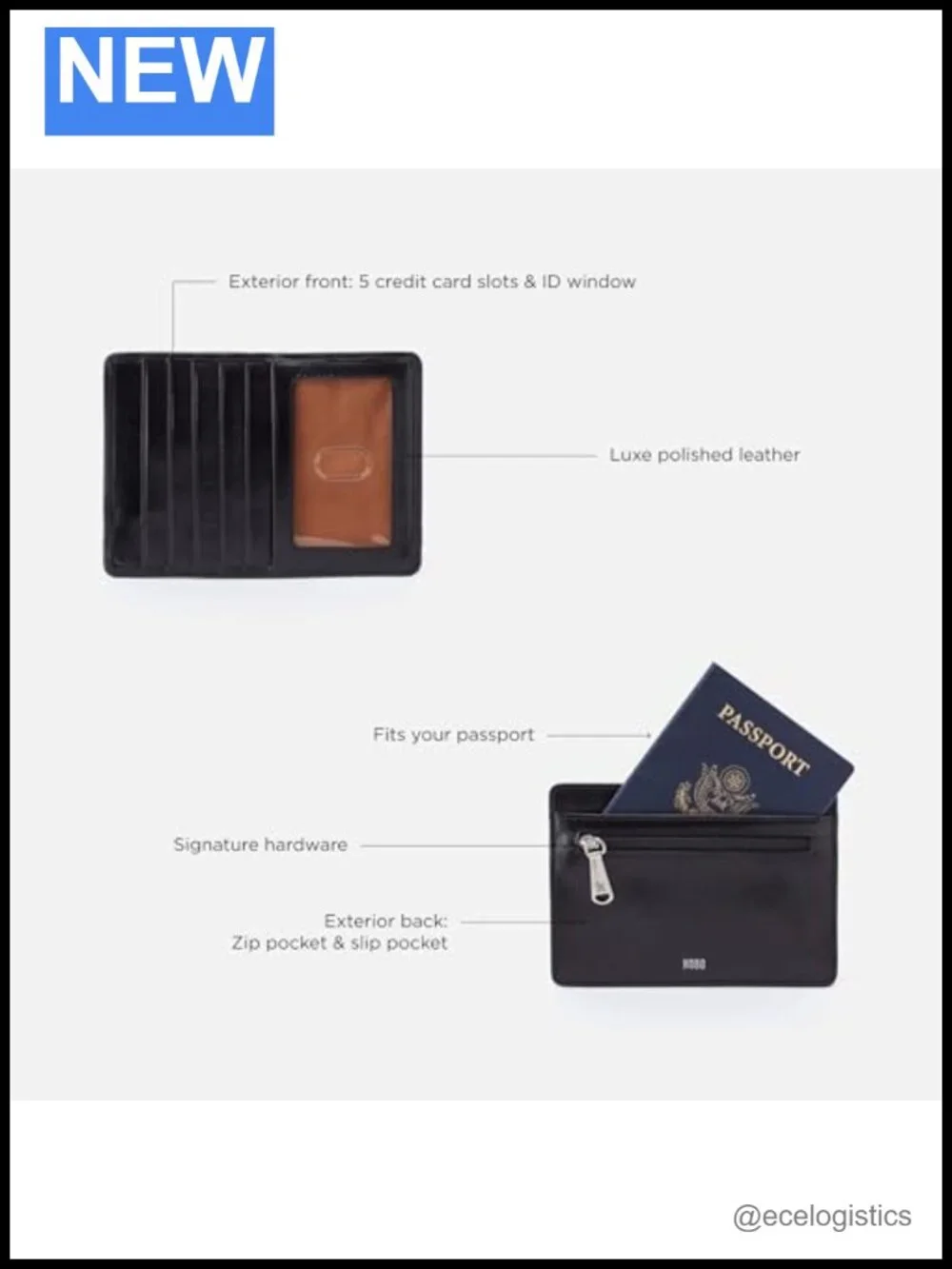 Polished Leather Passport Wallet Travel Organizer with Card Slots, ID Window,